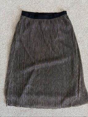 NWOT Metallic Pleated Midi Skirt in Black with Subtle Sheen